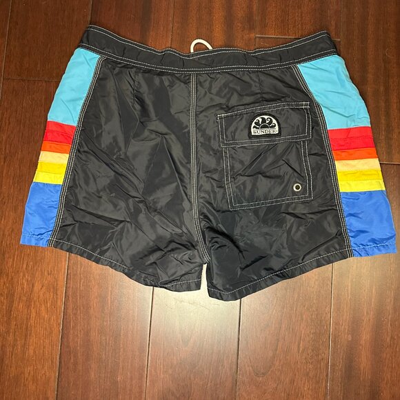 Sundek Men’s Swim Shorts – Size Small (28–30) Black with Rainbow Stripe | 8/10 - Picture 5 of 13